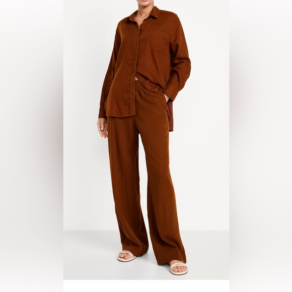 Old Navy Linen Wide Leg Pant and Button Down Shirt - Picture 1 of 3